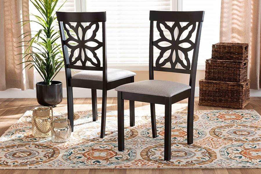 Samwell Modern and Contemporary Grey Fabric Upholstered and Dark Brown Finished Wood 2-Piece Dining Chair Set