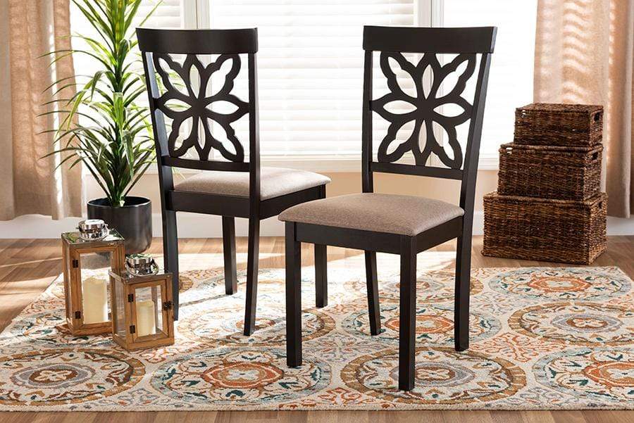 Samwell Modern and Contemporary Sand Fabric Upholstered and Dark Brown Finished Wood 2-Piece Dining Chair Set