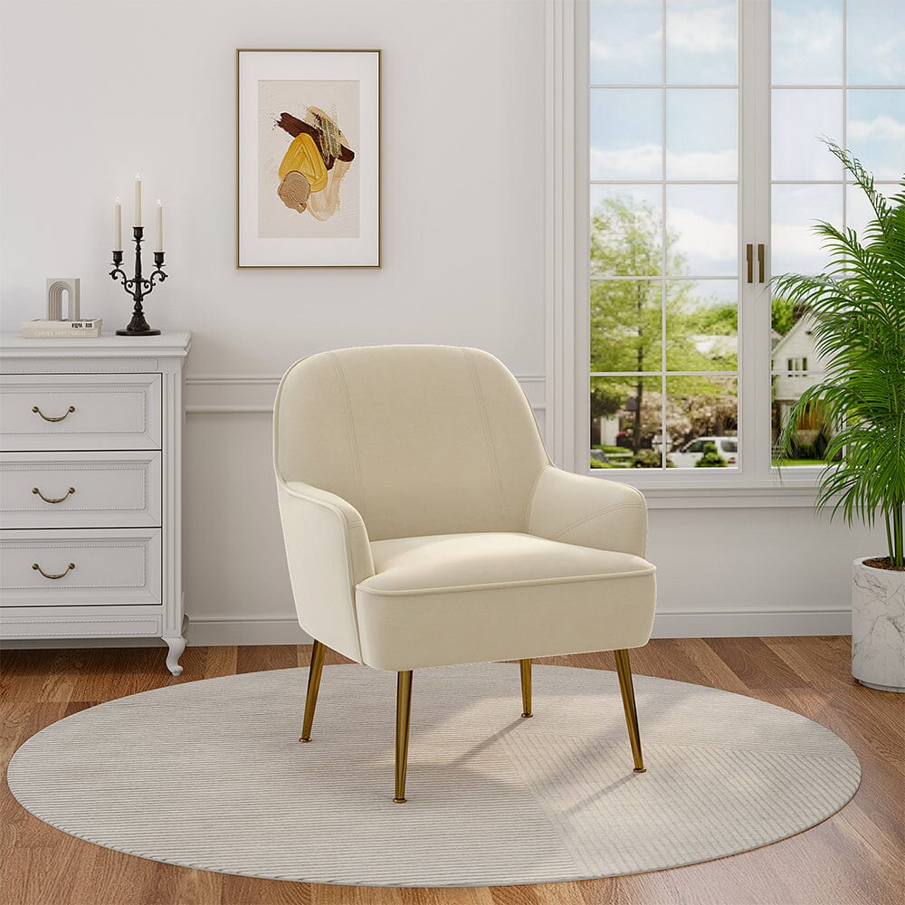 Leisure Velvet Armchair with Gold-plated Metal Legs Other Occasional Chairs Living and Home Creamy White