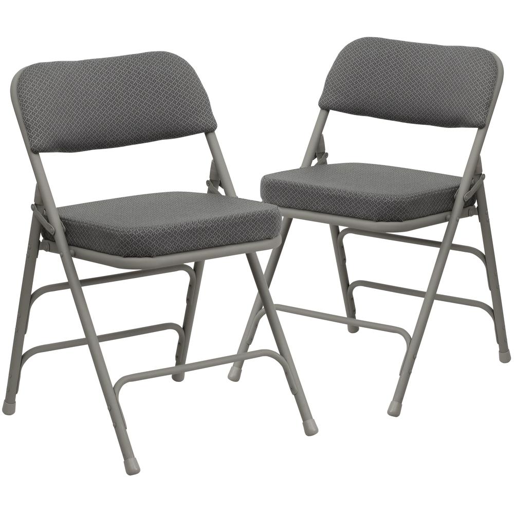 2 Pk. HERCULES Series Premium Curved Triple Braced & Double Hinged Gray Fabric Metal Folding Chair