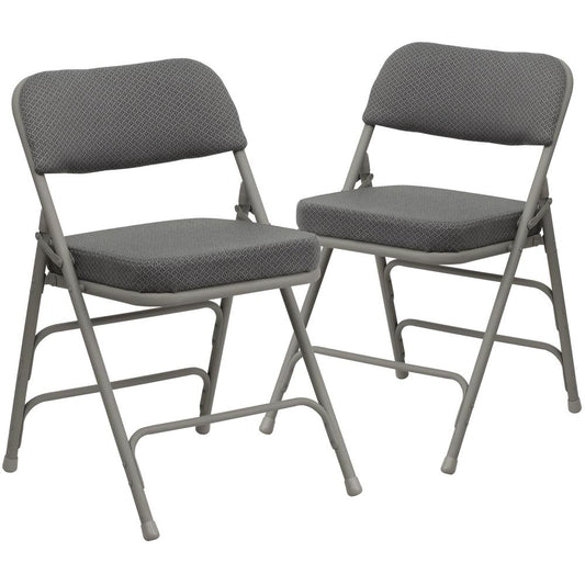 2 Pk. HERCULES Series Premium Curved Triple Braced & Double Hinged Gray Fabric Metal Folding Chair