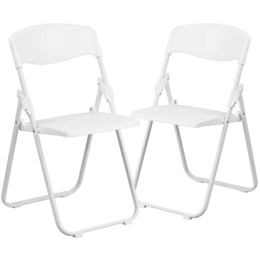 2 Pack HERCULES Series 500 lb. Capacity Heavy Duty White Plastic Folding Chair with Built-in Ganging Brackets