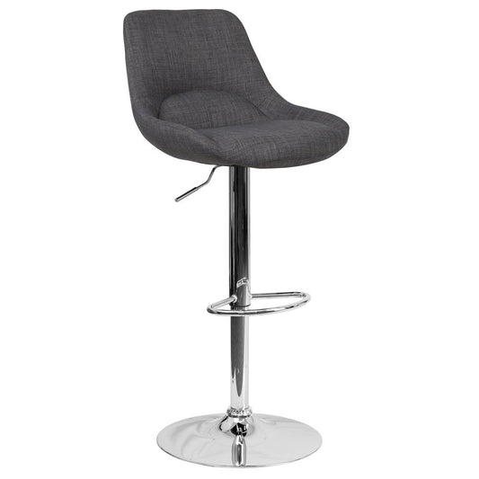 Contemporary Dark Gray Fabric Adjustable Height Barstool with Chrome Base