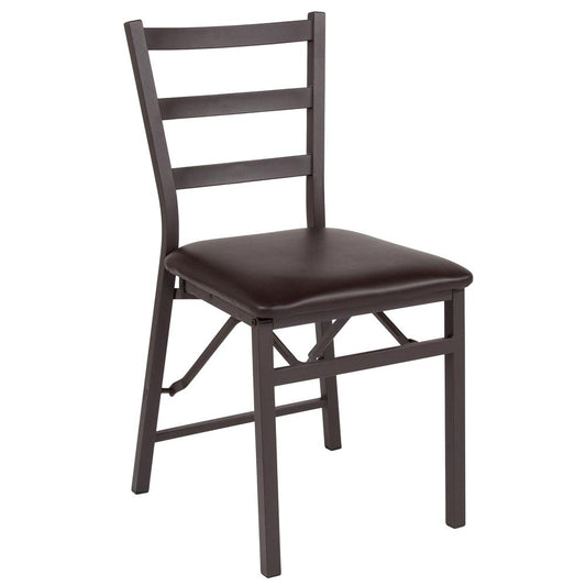 HERCULES Series Brown Folding Ladder Back Metal Chair with Brown Vinyl Seat