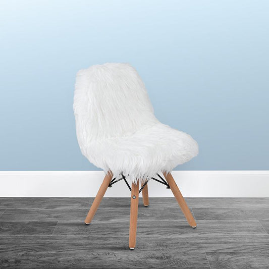 Kids Shaggy Dog White Accent Chair