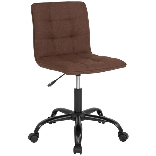 Home and Office Armless Task Chair with Tufted Back/Seat in Brown Fabric