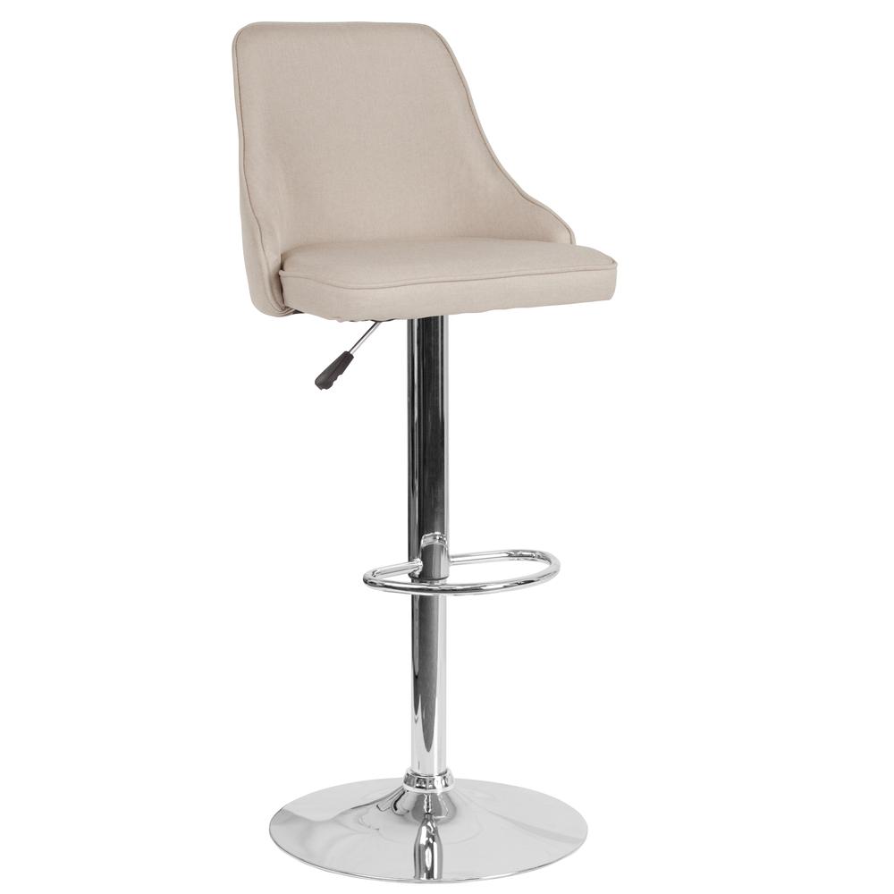 Contemporary Adjustable Height Barstool in Beige Fabric