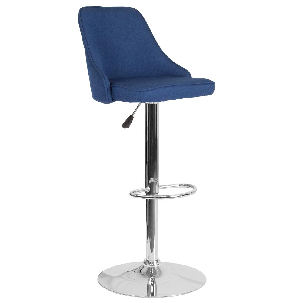 Contemporary Adjustable Height Barstool in Blue Fabric