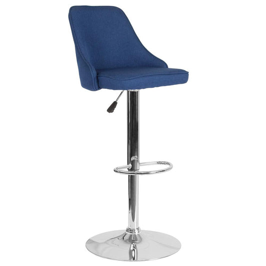 Contemporary Adjustable Height Barstool in Blue Fabric