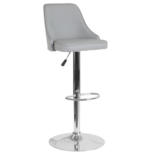 Contemporary Adjustable Height Barstool in Light Gray Fabric