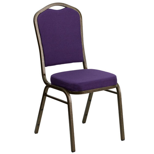 HERCULES Series Crown Back Stacking Banquet Chair in Purple Fabric - Gold Vein Frame