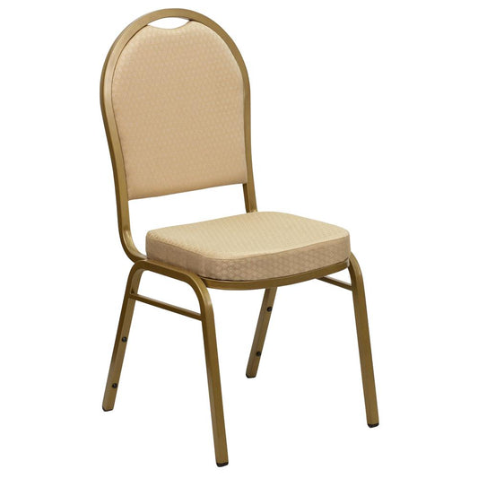 HERCULES Series Dome Back Stacking Banquet Chair in Beige Patterned Fabric - Gold Frame