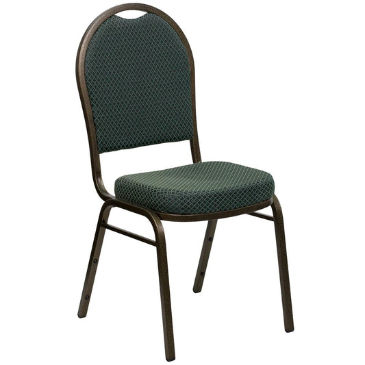 HERCULES Series Dome Back Stacking Banquet Chair in Green Patterned Fabric - Gold Vein Frame
