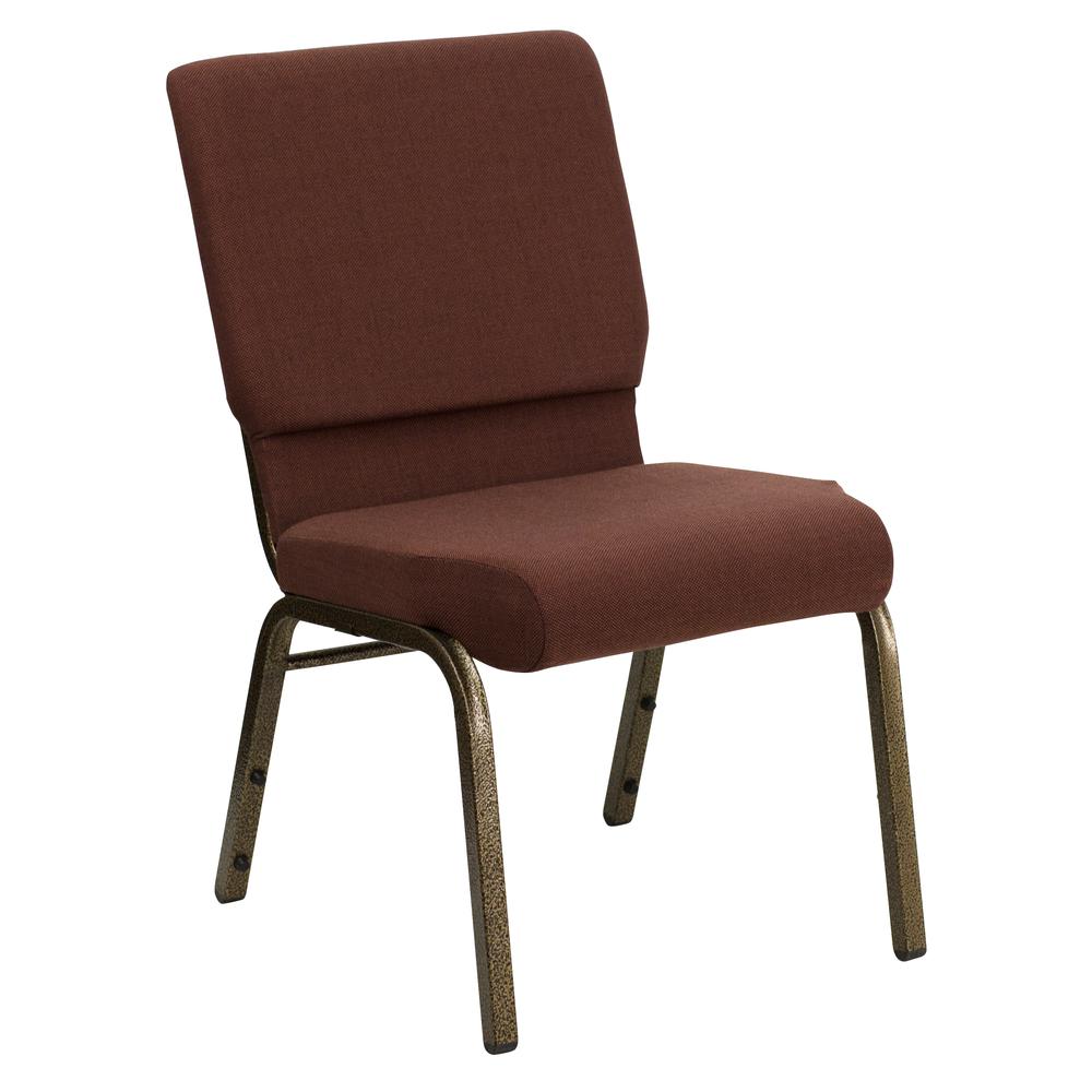 HERCULES Series 18.5''W Stacking Church Chair in Brown Fabric - Gold Vein Frame