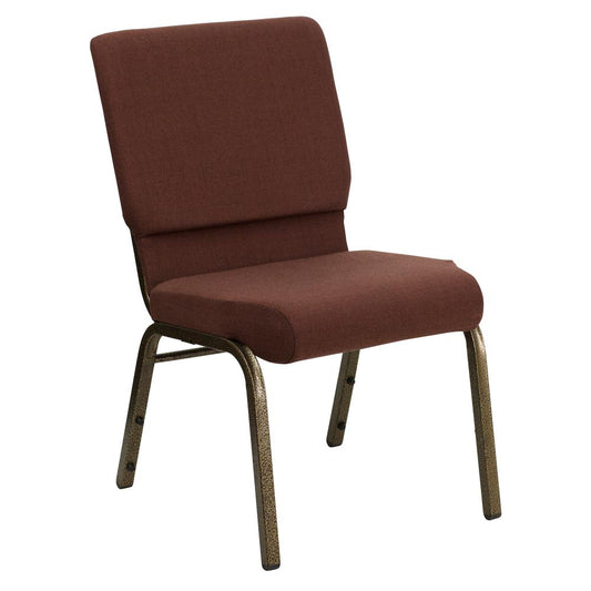HERCULES Series 18.5''W Stacking Church Chair in Brown Fabric - Gold Vein Frame