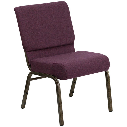 HERCULES Series 21''W Stacking Church Chair in Plum Fabric - Gold Vein Frame