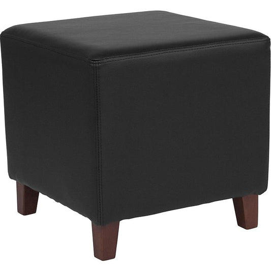 Ascalon Upholstered Ottoman Pouf in Black LeatherSoft