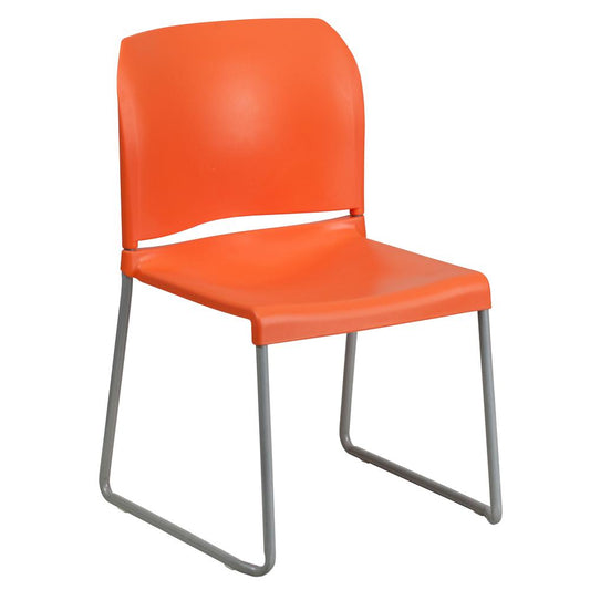 HERCULES Series 880 lb. Capacity Orange Full Back Contoured Stack Chair with Gray Powder Coated Sled Base
