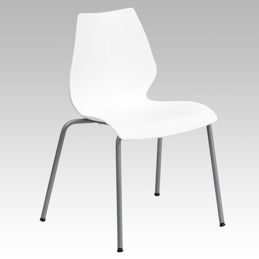 HERCULES Series 770 lb. Capacity White Stack Chair with Lumbar Support and Silver Frame