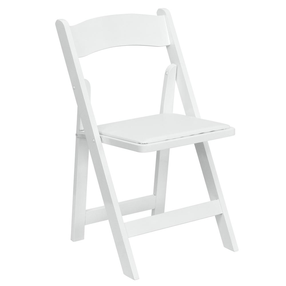 HERCULES Series White Wood Folding Chair with Vinyl Padded Seat