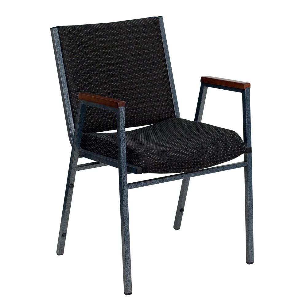 HERCULES Series Heavy Duty Black Dot Fabric Stack Chair with Arms