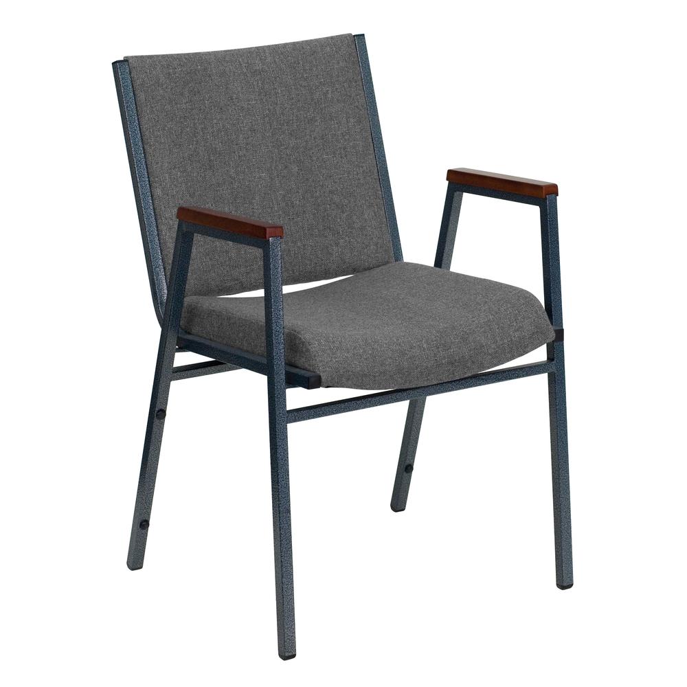 HERCULES Series Heavy Duty Gray Fabric Stack Chair with Arms
