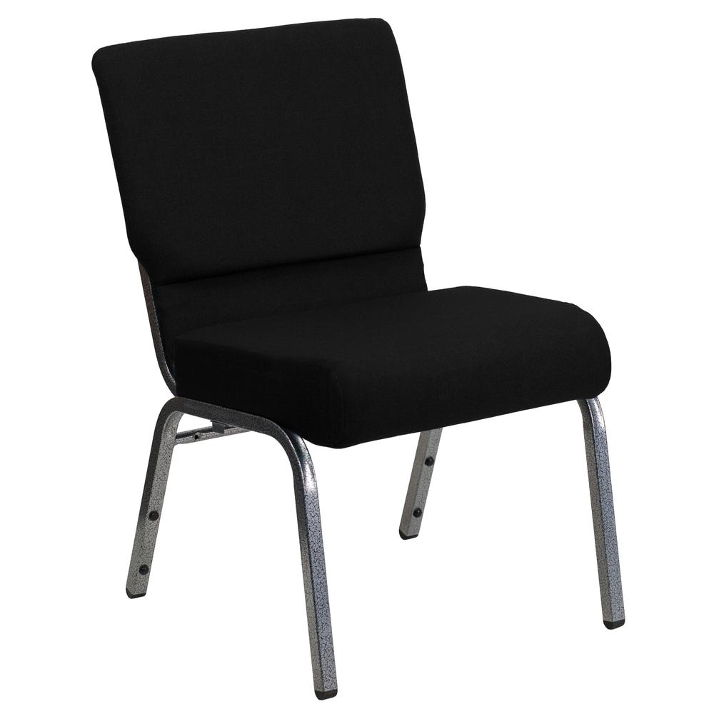 HERCULES Series 21''W Stacking Church Chair in Black Fabric - Silver Vein Frame