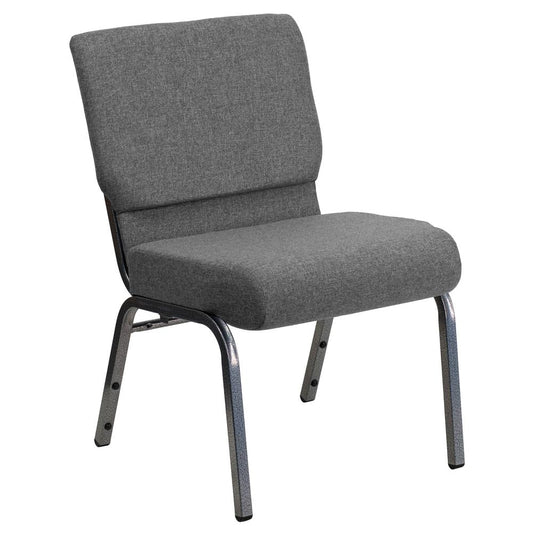 HERCULES Series 21''W Stacking Church Chair in Gray Fabric - Silver Vein Frame