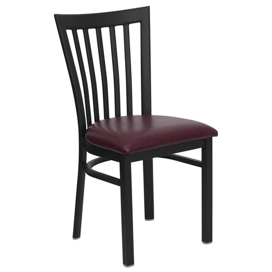 HERCULES Series Black School House Back Metal Restaurant Chair - Burgundy Vinyl Seat