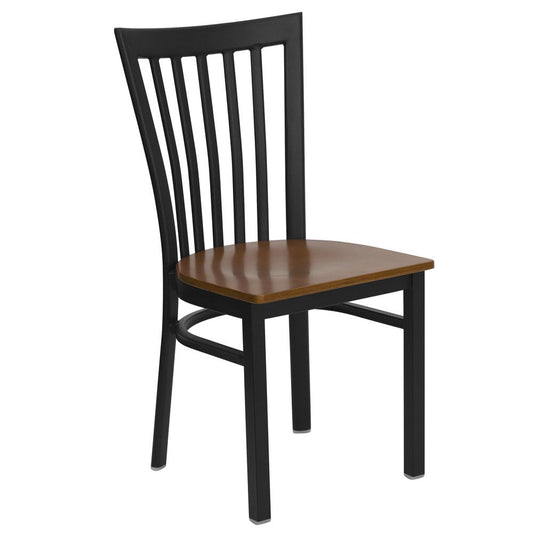 HERCULES Series Black School House Back Metal Restaurant Chair - Cherry Wood Seat