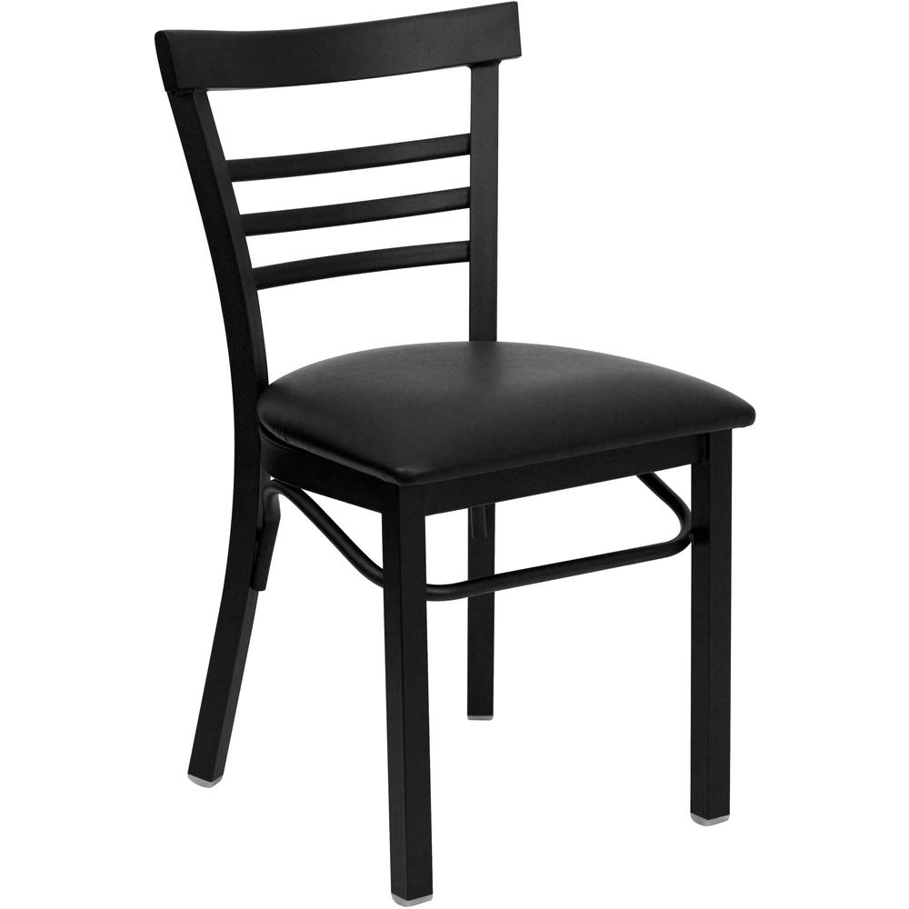 HERCULES Series Black Three-Slat Ladder Back Metal Restaurant Chair - Black Vinyl Seat