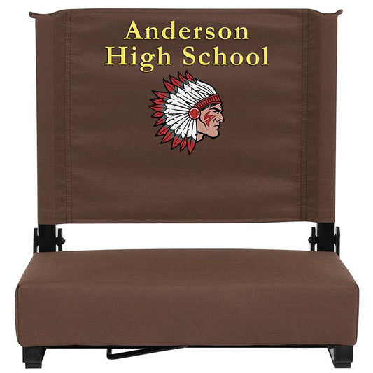 Embroidered Grandstand Comfort Seats by Flash with Ultra-Padded Seat in Brown