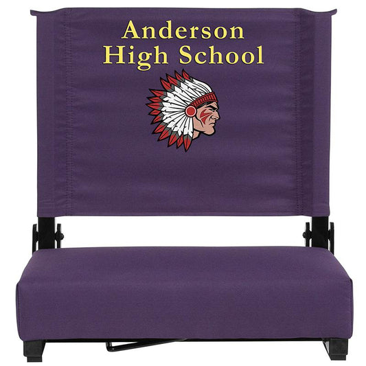 Embroidered Grandstand Comfort Seats by Flash with Ultra-Padded Seat in Dark Purple