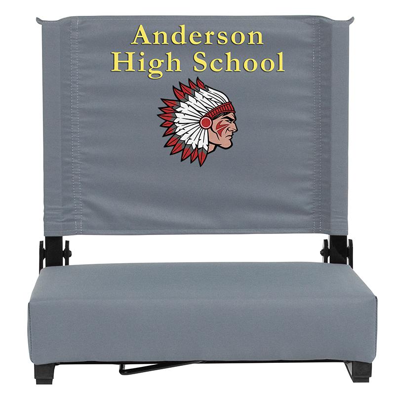 Embroidered Grandstand Comfort Seats by Flash with Ultra-Padded Seat in Gray