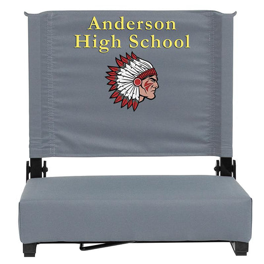 Embroidered Grandstand Comfort Seats by Flash with Ultra-Padded Seat in Gray