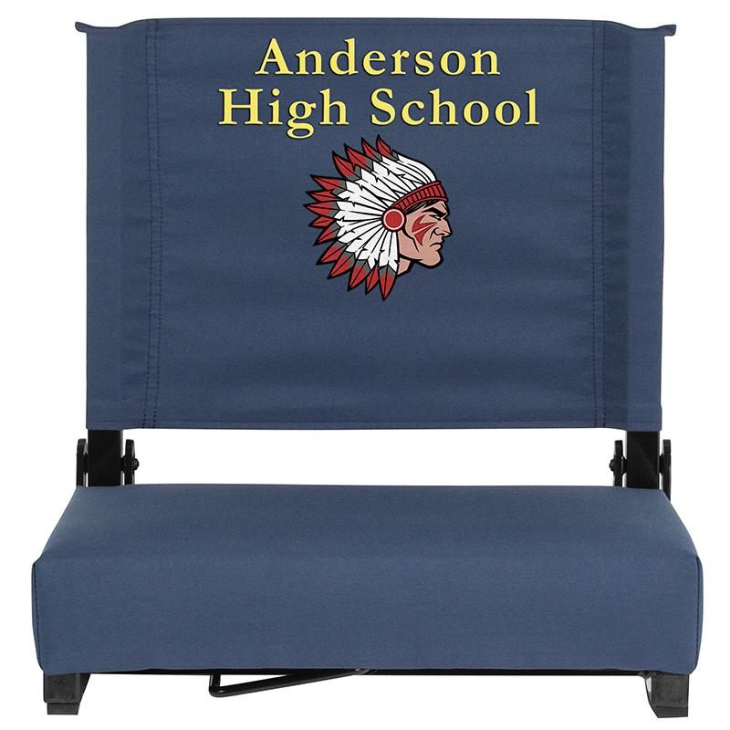 Embroidered Grandstand Comfort Seats by Flash with Ultra-Padded Seat in Navy Blue
