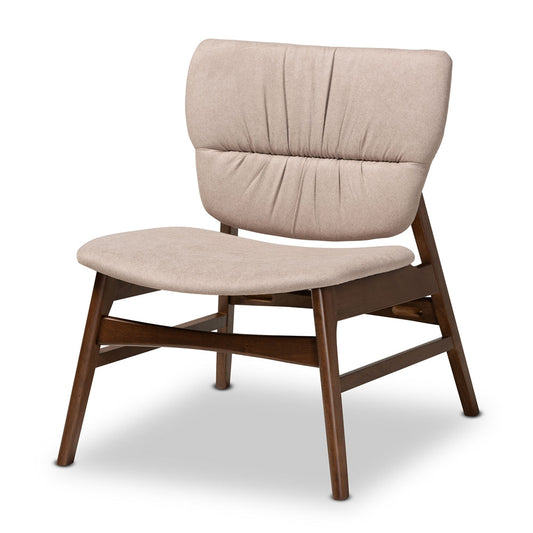 Benito Mid-Century Modern Transitional Beige Fabric Upholstered and Walnut Brown Finished Wood Accent Chair