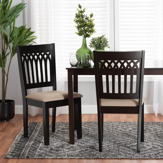 Genesis Modern Beige Fabric and Dark Brown Finished Wood 2-Piece Dining Chair Set