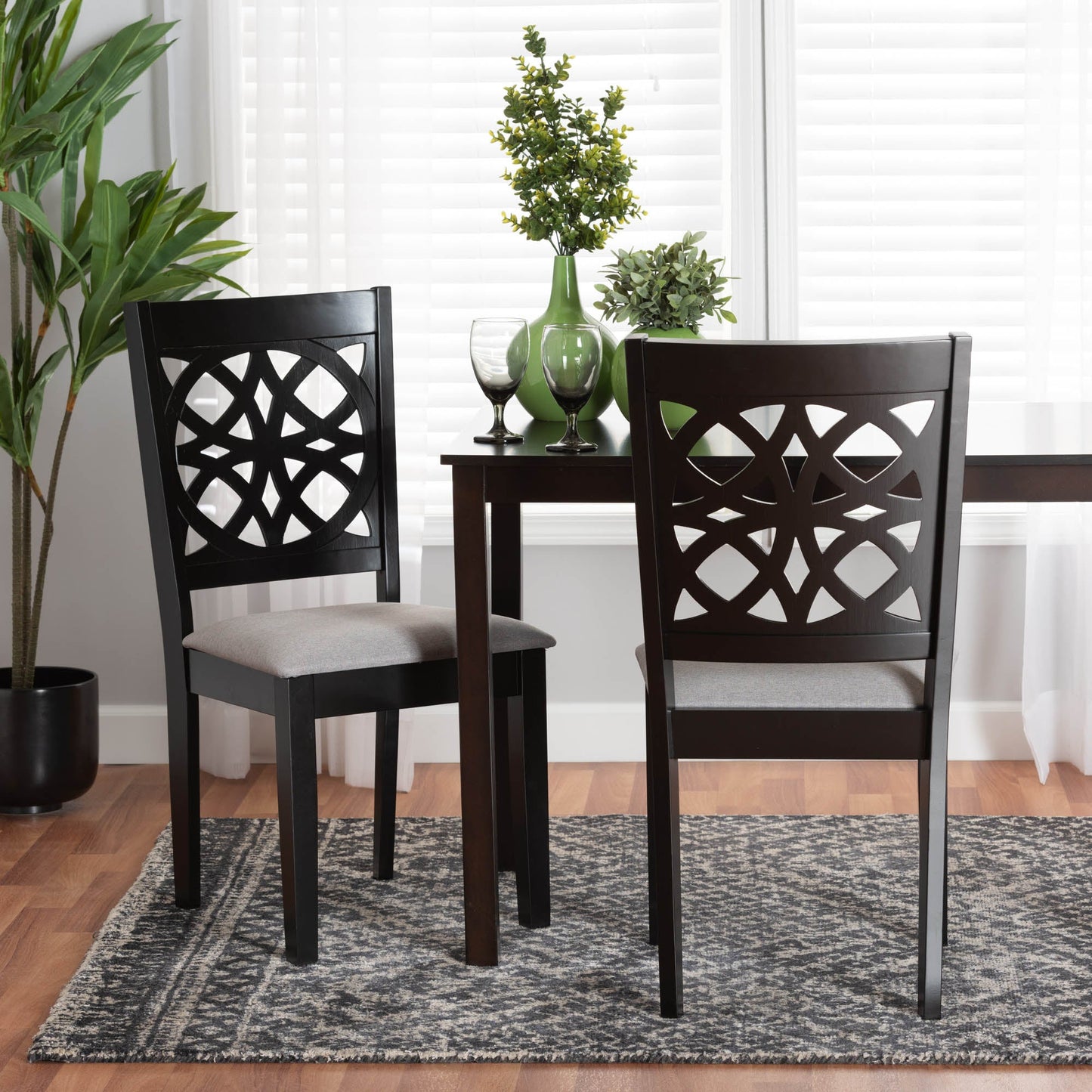 Abigail Modern Grey Fabric and Dark Brown Finished Wood 2-Piece Dining Chair Set