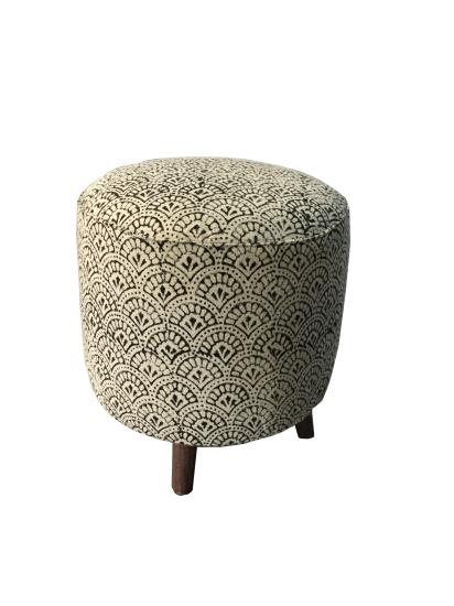 Grace Round Upholstered Accent Stool Cream and Black