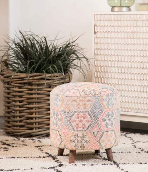 Naomi Pattern Round Accent Stool Multi-color