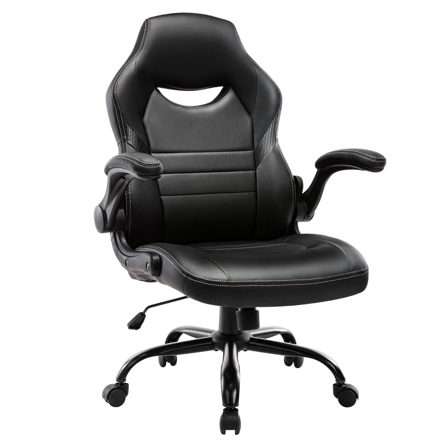 Flip-Up Arms Office Gaming Chair, Ergonomic Swivel Computer Racing Game Chair Adjustable Desk Task Chair (Black)