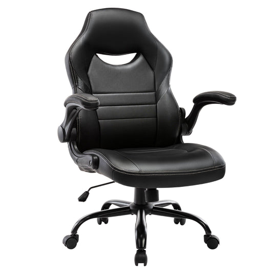 Flip-Up Arms Office Gaming Chair, Ergonomic Swivel Computer Racing Game Chair Adjustable Desk Task Chair (Black)
