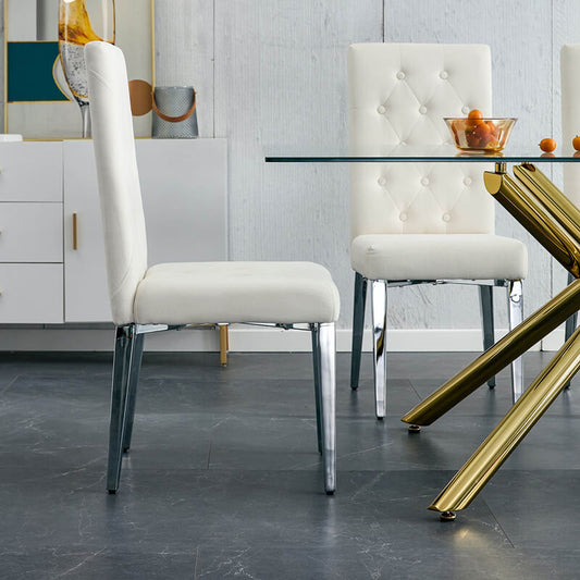 18.9" Modern Upholstered High Backrest Dining Chair - Set of 2, C-Shaped Metal Legs