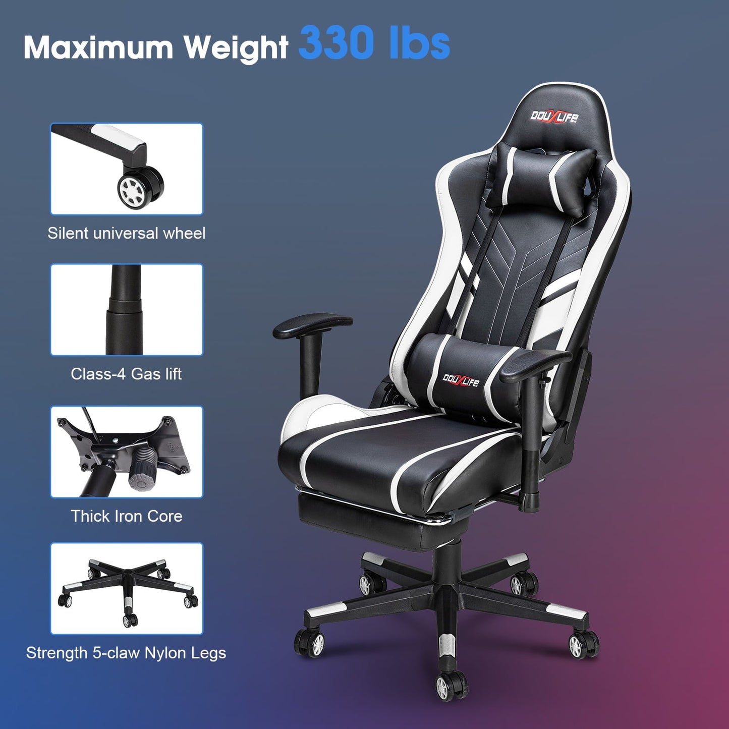 Douxlife Professional Full Body Massage Gaming Chair with Footrest, 175¡ã Reclining, Ergonomic Racing High Back Home Office Computer Chair, Video Game Chair for Adluts Kids