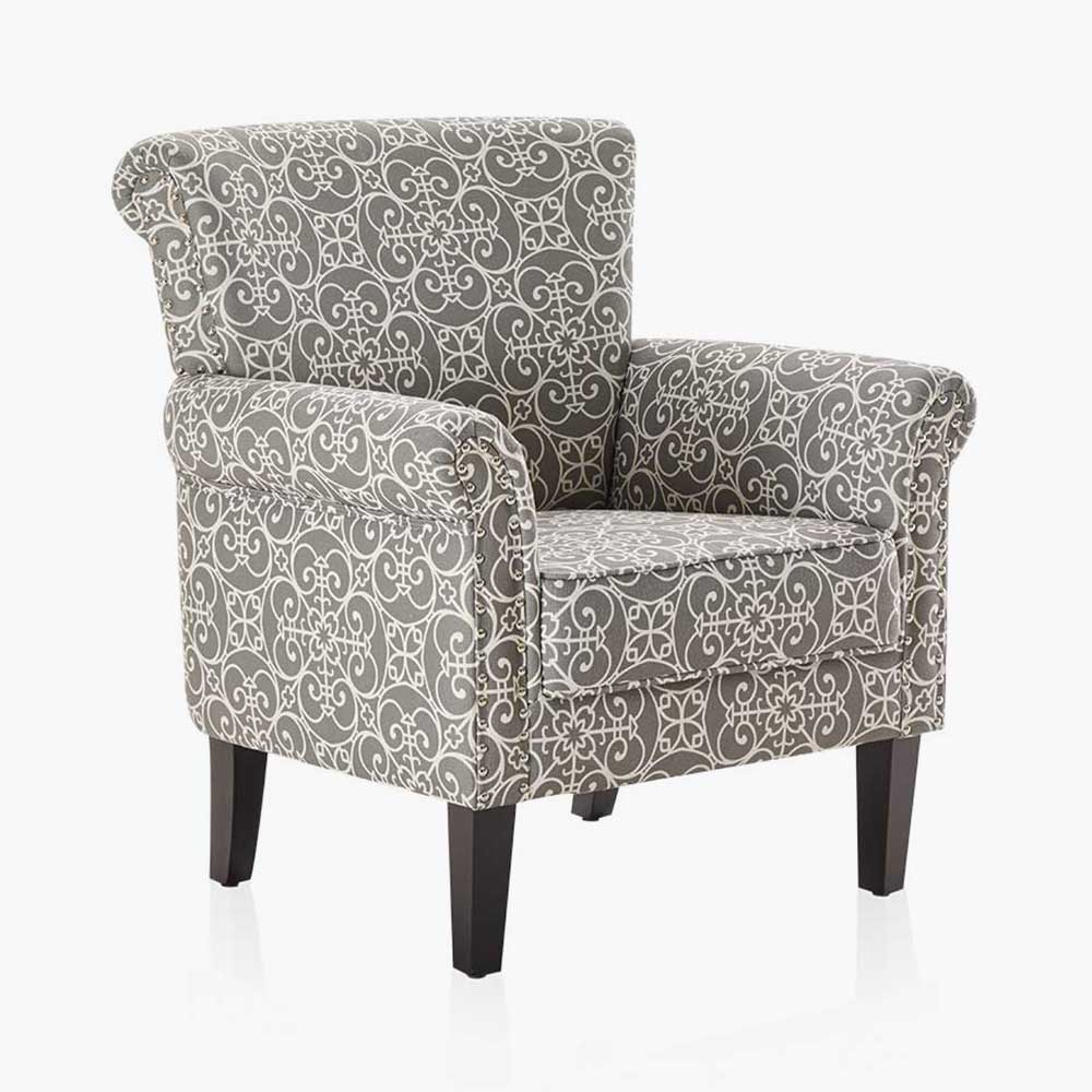 Rosette Scroll Upholstered Armchair
