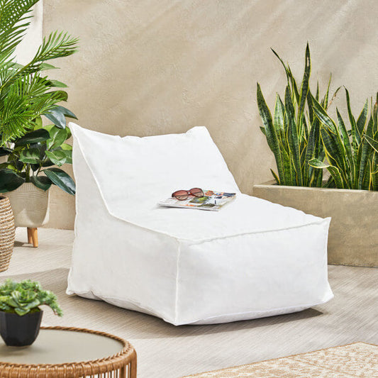 32" White Indoor/Outdoor Bean Bag Chair with Water Resistant Fabric