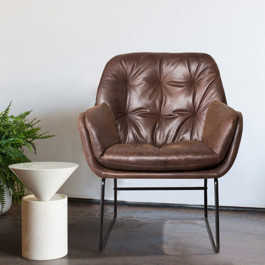 Double Layered Accent Armchair Metal Frame Occasional Chair Other Occasional Chairs Living and Home Brown Faux leather