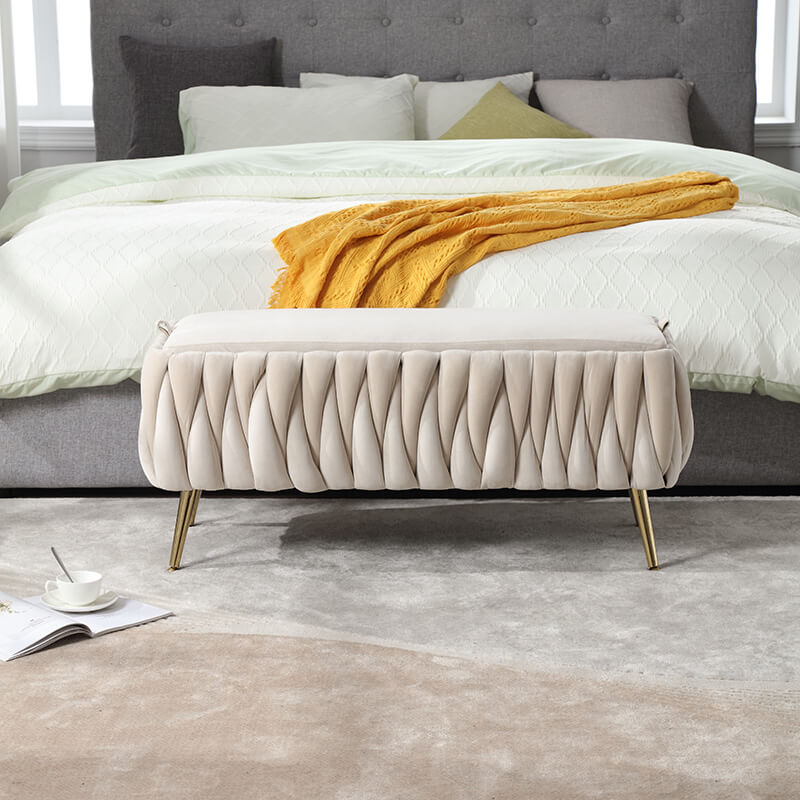 42.13" Beige Storage Ottoman - Entryway Padded Footstool