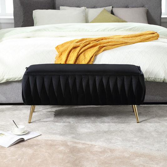 42.13" Black Storage Ottoman - Entryway Padded Footstool